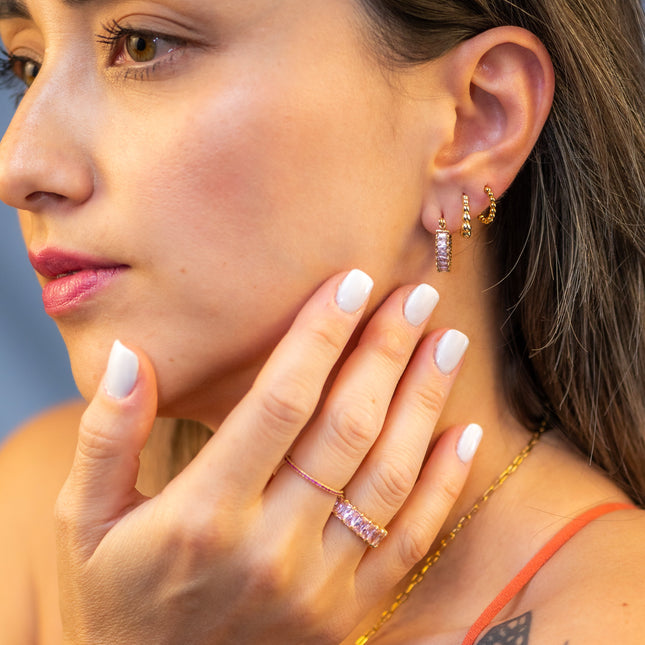 Pink schmaler Ring mit Zirkonia - Sterling Silber