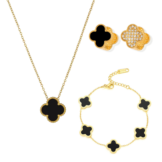 Schmuck-Set Black Clover mit Ohrstecker - wasserfest