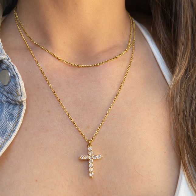 Layer-Halskette Kreuz - wasserfest