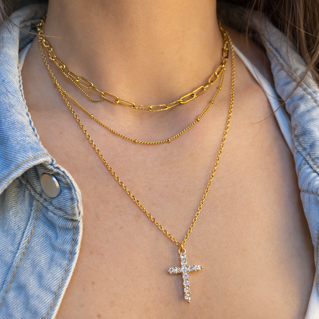Layer-Halskette Kreuz - wasserfest