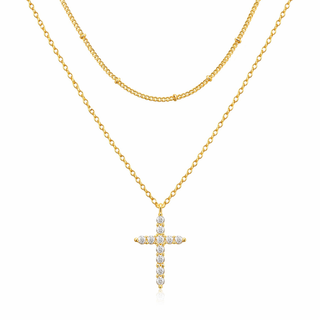 Layer-Halskette Kreuz - wasserfest