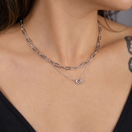 Halskette mit verbundenen Ringen Zirkonia - Sterling Silber