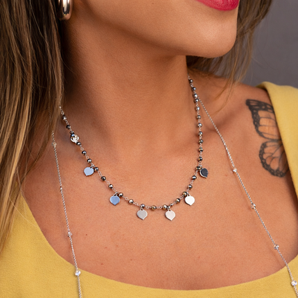 Halskette mit grauen Steinen und Herzen  - Sterling Silber