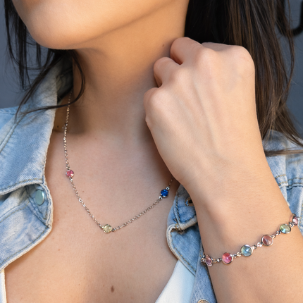 Schmuckset mit bunten Steinen - Sterling Silber