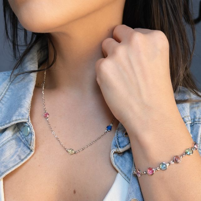 Schmuckset mit bunten Steinen - Sterling Silber