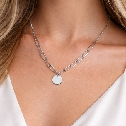 Gliederhalskette mit Plättchen-anhänger - Sterling Silber