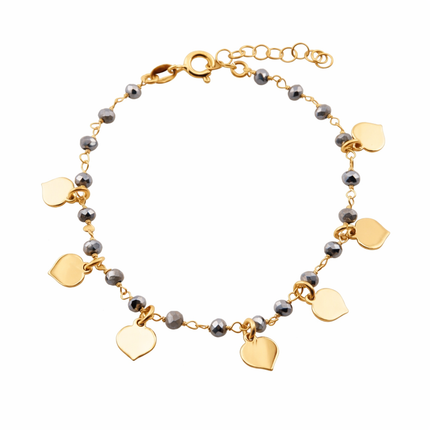 Armband mit grauen Steinen und Herzen - Sterling Silber