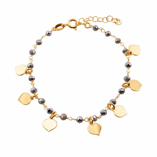 Armband mit grauen Steinen und Herzen - Sterling Silber