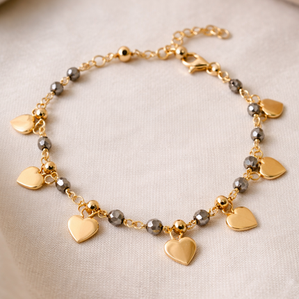 Armband mit grauen Steinen und Herzen - Sterling Silber