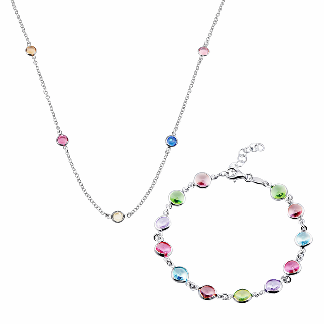 Schmuckset mit bunten Steinen - Sterling Silber