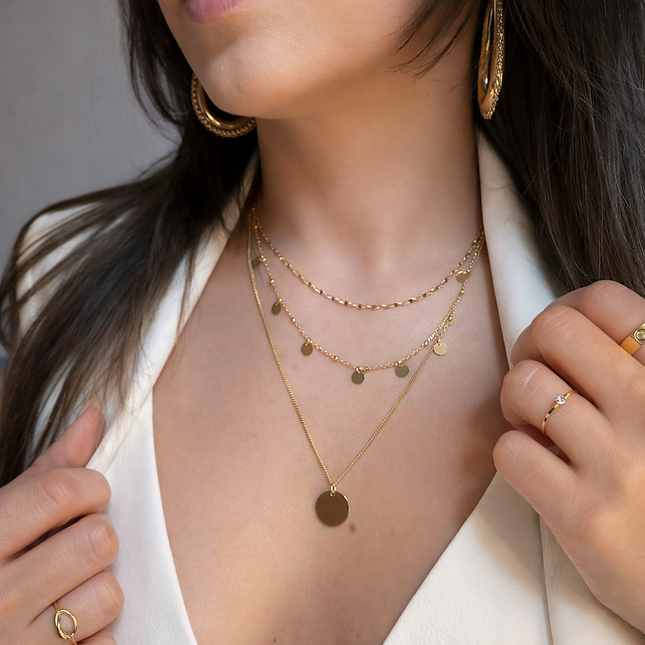 Mehrlagige Halskette mit Plättchen-anhänger - Sterling Silber