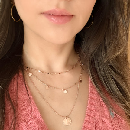 Mehrlagige Halskette mit Plättchen-anhänger - Sterling Silber