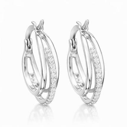Dreifache Zirkonia-Creolen - Sterling Silber