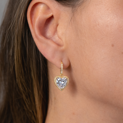 Tropfen-Ohrhänger mit Zirkonia-Herz - Sterling Silber