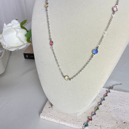 Halskette mit bunten Steinen - Sterling Silber