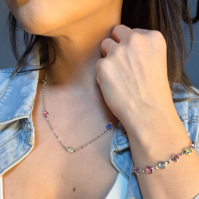 Halskette mit bunten Steinen - Sterling Silber
