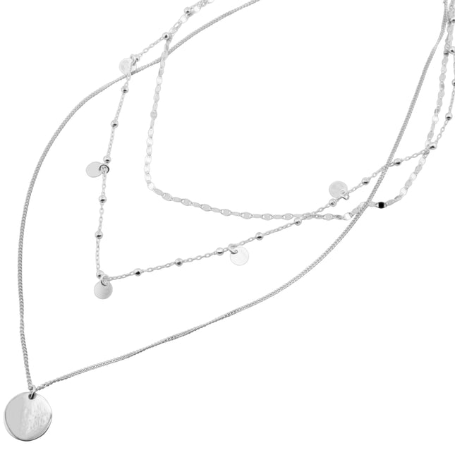 Mehrlagige Halskette mit Plättchen-anhänger - Sterling Silber
