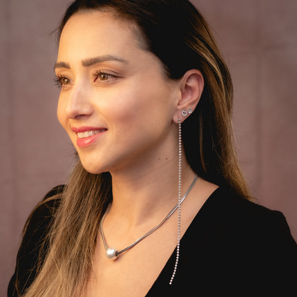 Einzelner langer Strass-Ohrring - Sterling Silber
