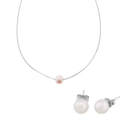 Schmuckset mit echten Süßwasserperlen - Sterling Silber