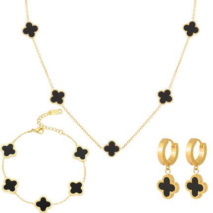 Black Clover jewelry set with hanging<tc>Earrings</tc> - waterproof